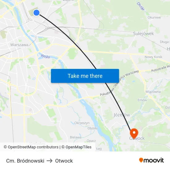 Cm. Bródnowski to Otwock map