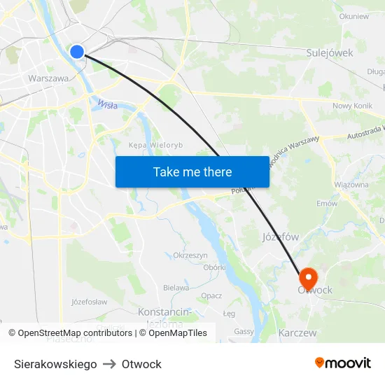Sierakowskiego to Otwock map