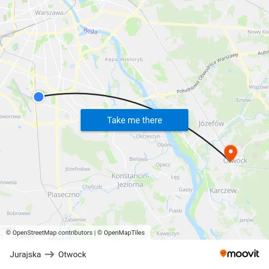 Jurajska to Otwock map