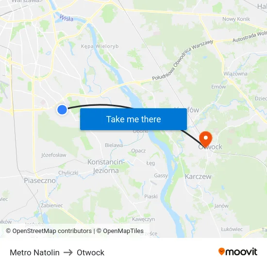 Metro Natolin to Otwock map