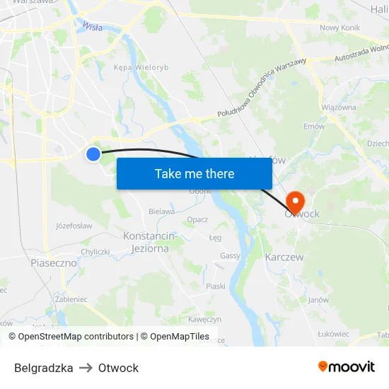 Belgradzka to Otwock map