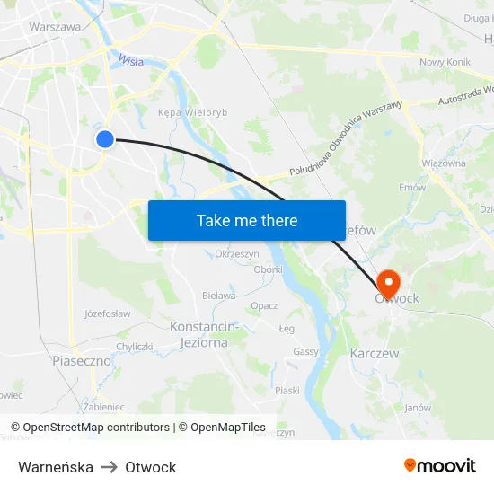 Warneńska to Otwock map