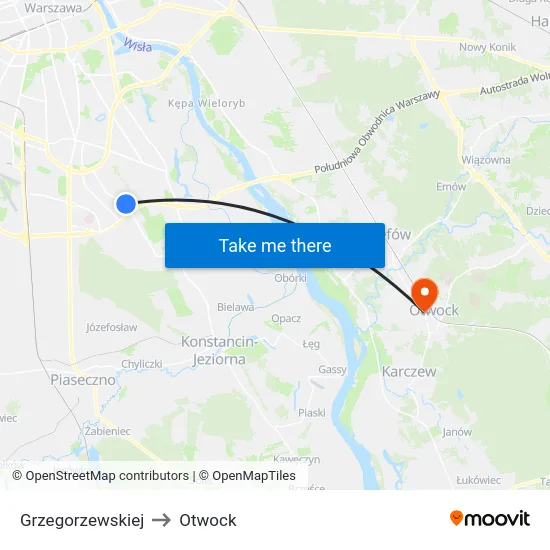 Grzegorzewskiej to Otwock map