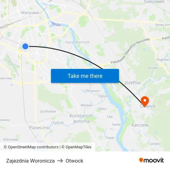 Zajezdnia Woronicza to Otwock map