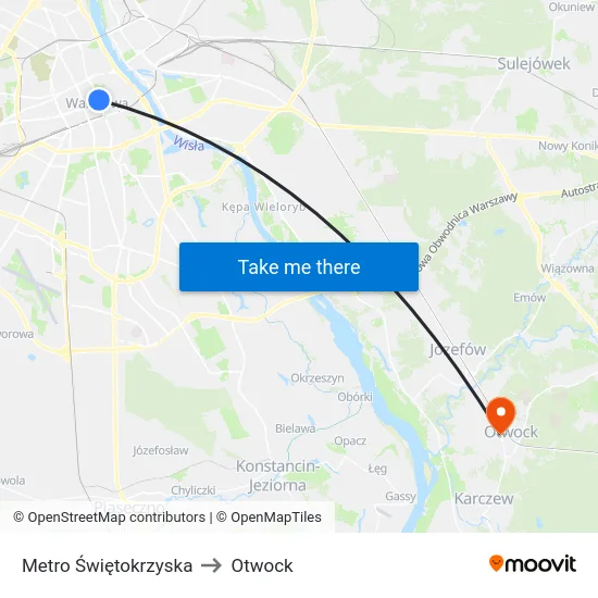 Metro Świętokrzyska to Otwock map