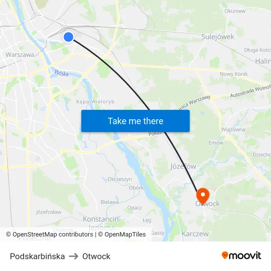 Podskarbińska to Otwock map