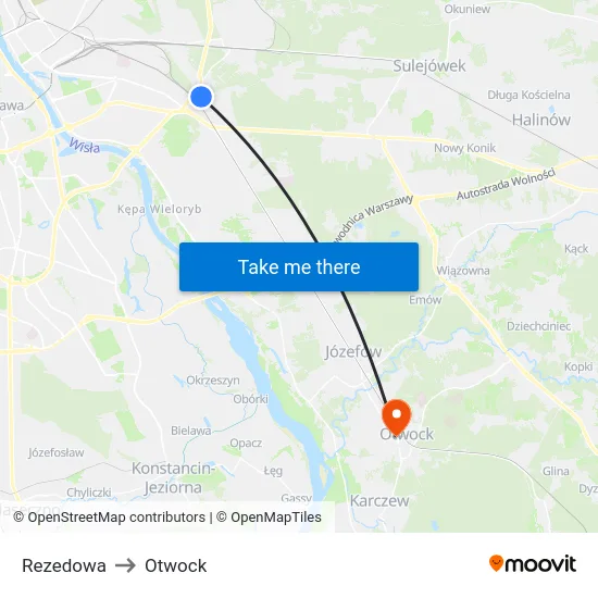 Rezedowa to Otwock map
