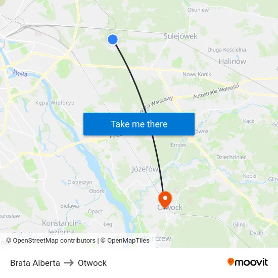 Brata Alberta to Otwock map