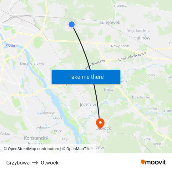 Grzybowa to Otwock map