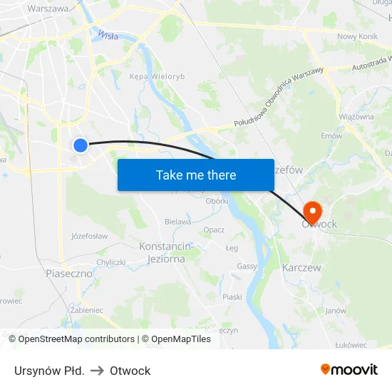Ursynów Płd. to Otwock map