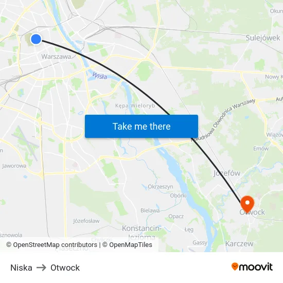Niska to Otwock map