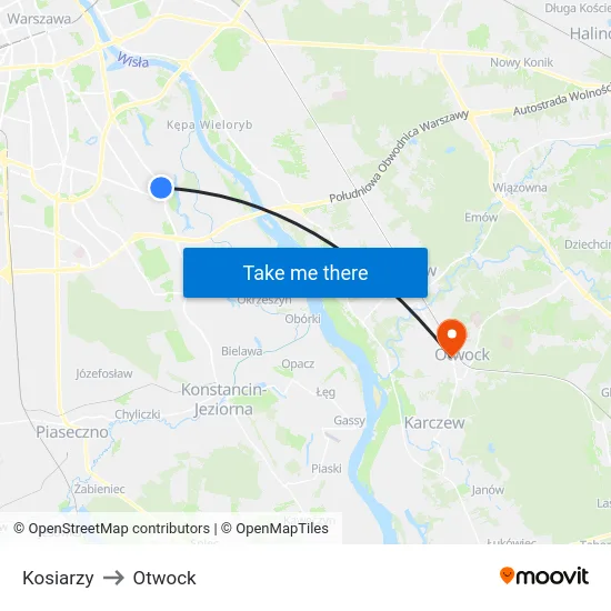 Kosiarzy to Otwock map