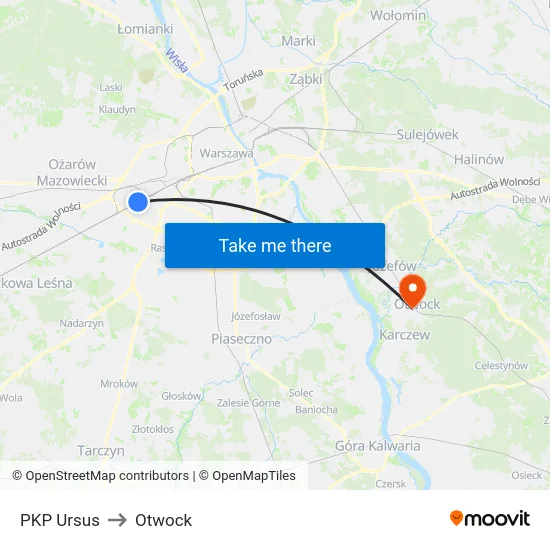PKP Ursus to Otwock map