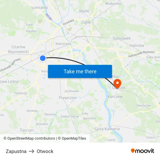 Zapustna to Otwock map