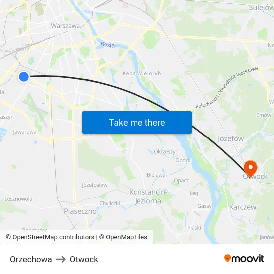 Orzechowa to Otwock map
