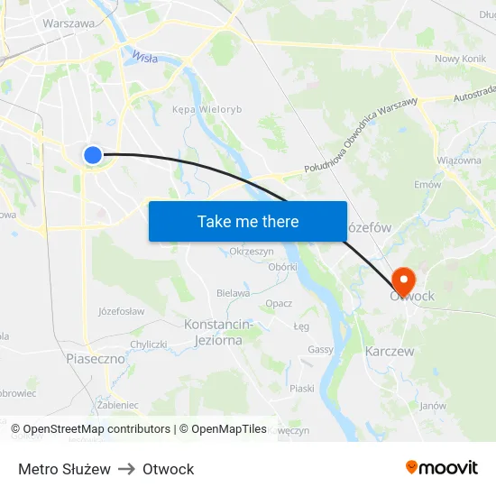 Metro Służew to Otwock map