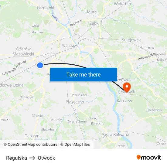 Regulska to Otwock map