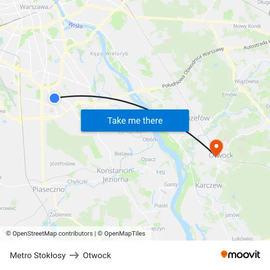 Metro Stokłosy to Otwock map