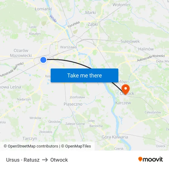 Ursus - Ratusz to Otwock map