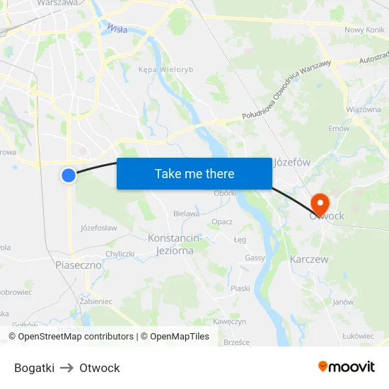 Bogatki to Otwock map