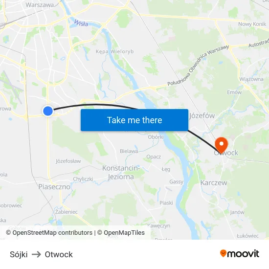 Sójki to Otwock map