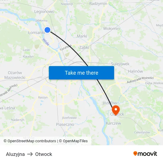 Aluzyjna to Otwock map