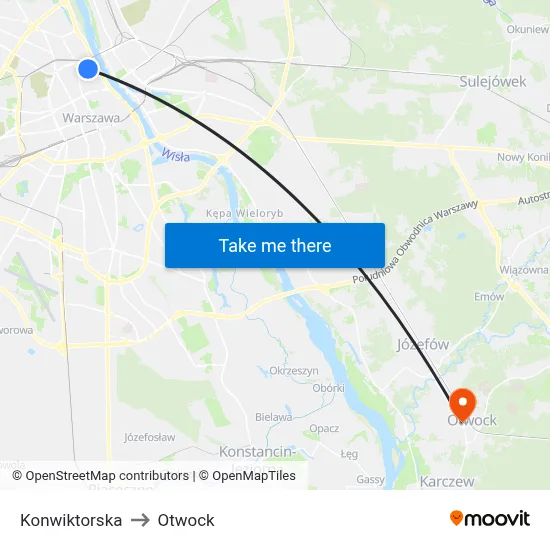 Konwiktorska to Otwock map