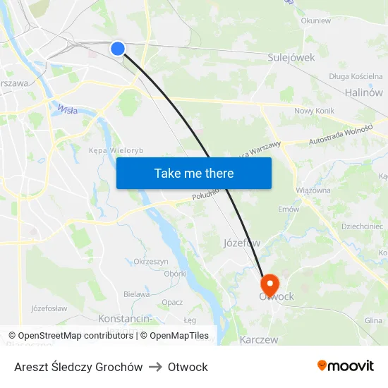 Areszt Śledczy Grochów to Otwock map