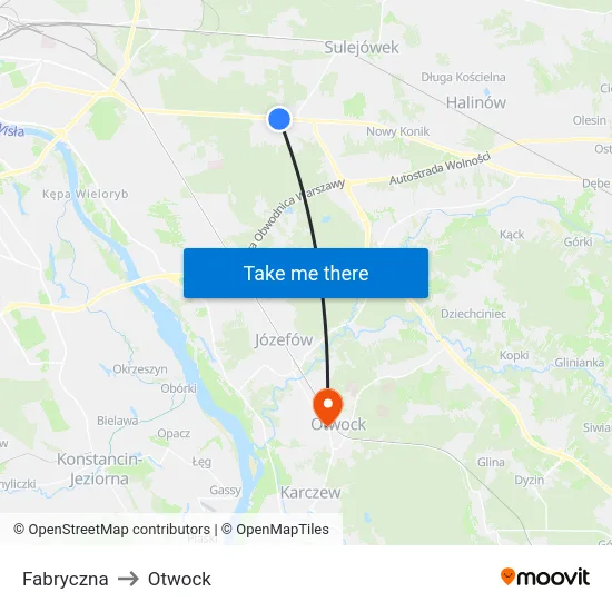 Fabryczna to Otwock map