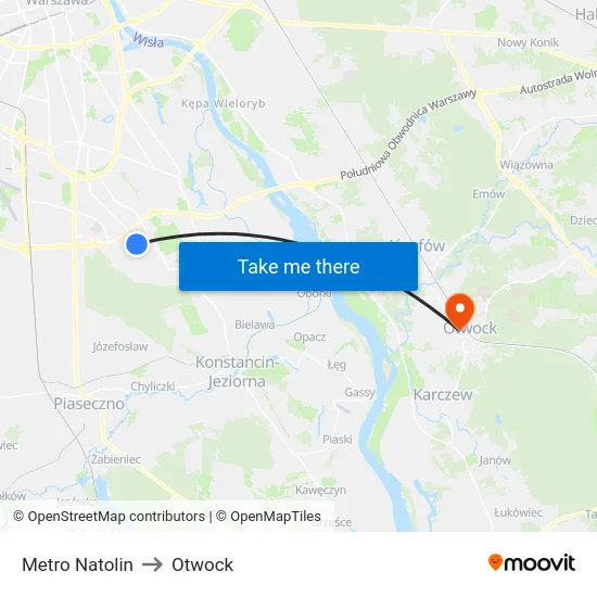 Metro Natolin to Otwock map