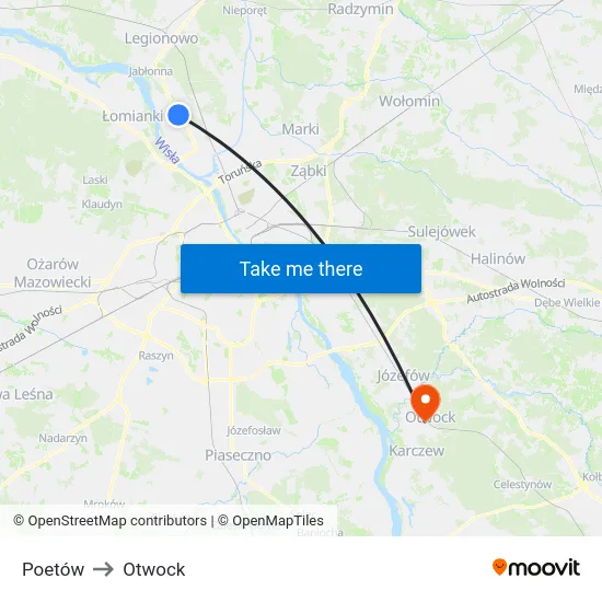 Poetów to Otwock map
