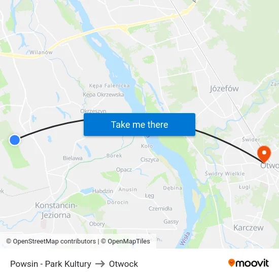Powsin - Park Kultury to Otwock map