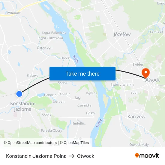 Konstancin-Jeziorna Polna to Otwock map