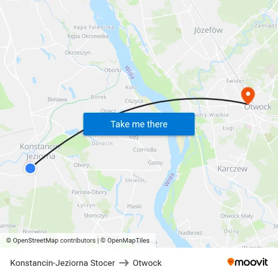 Konstancin-Jeziorna Stocer to Otwock map