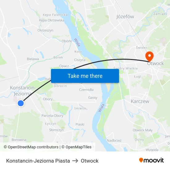 Konstancin-Jeziorna Piasta to Otwock map
