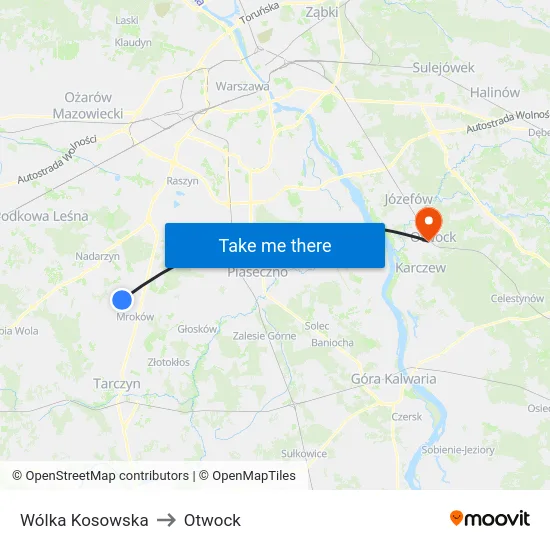 Wólka Kosowska to Otwock map