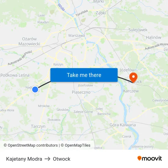 Kajetany Modra to Otwock map