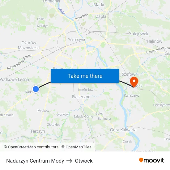 Nadarzyn Centrum Mody to Otwock map