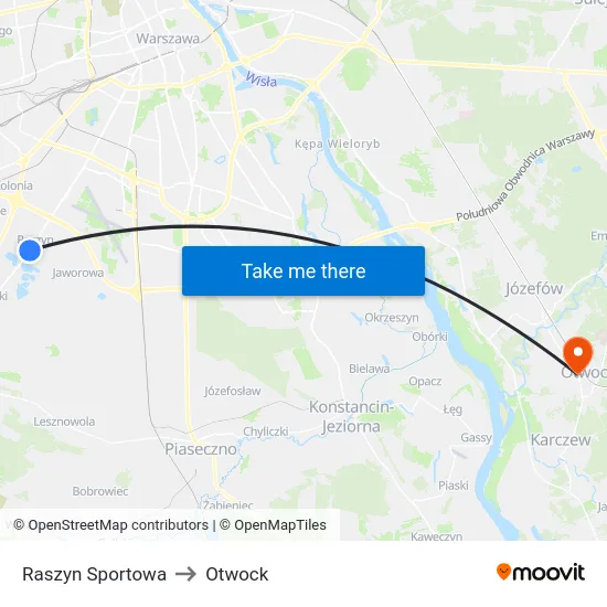 Raszyn Sportowa to Otwock map