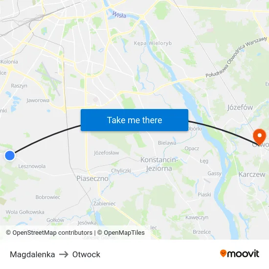 Magdalenka to Otwock map
