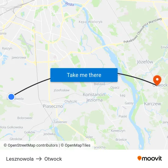 Lesznowola to Otwock map