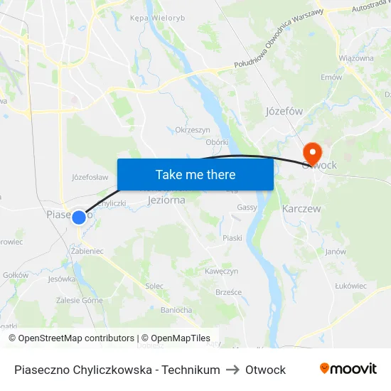 Piaseczno Chyliczkowska - Technikum to Otwock map