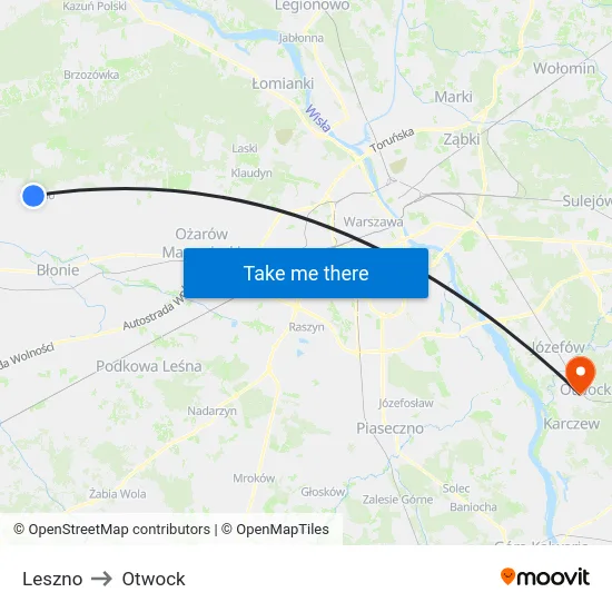 Leszno to Otwock map