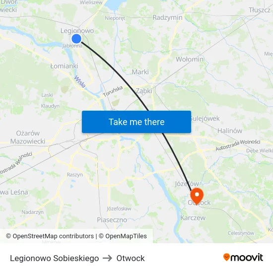 Legionowo Sobieskiego to Otwock map