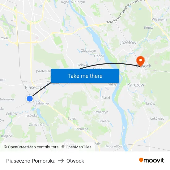 Piaseczno Pomorska to Otwock map