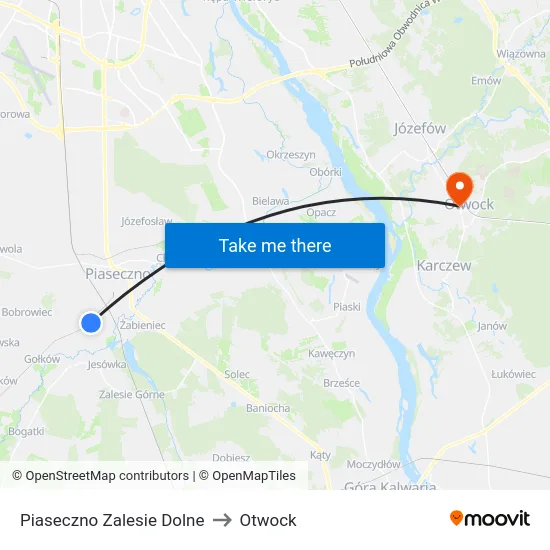 Piaseczno Zalesie Dolne to Otwock map
