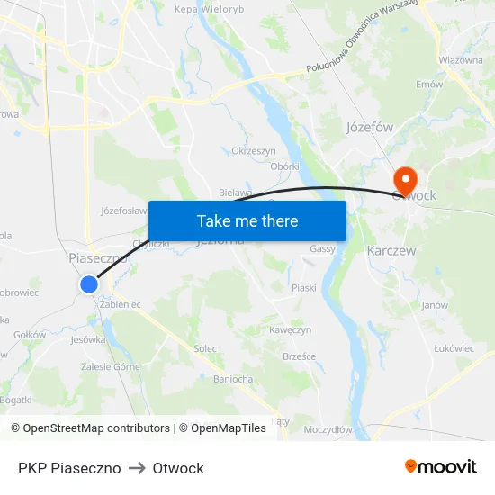 PKP Piaseczno to Otwock map