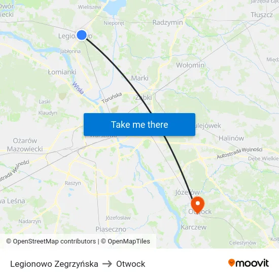 Legionowo Zegrzyńska to Otwock map
