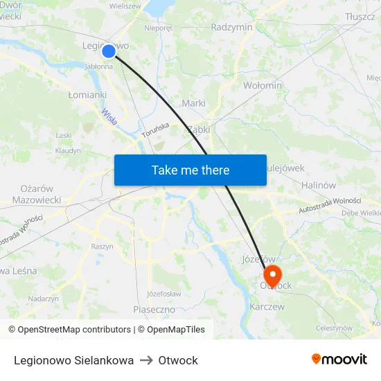 Legionowo Sielankowa to Otwock map