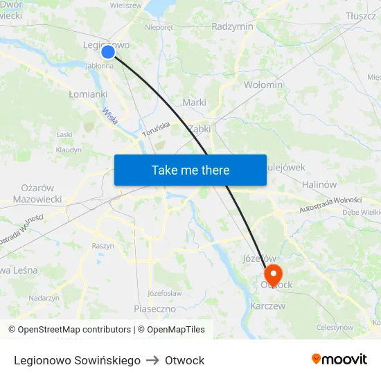 Legionowo Sowińskiego to Otwock map